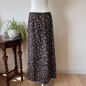 Vintage Jessica Floral Maxi Skirt Black and Pink sz 12 Womens cottagecore